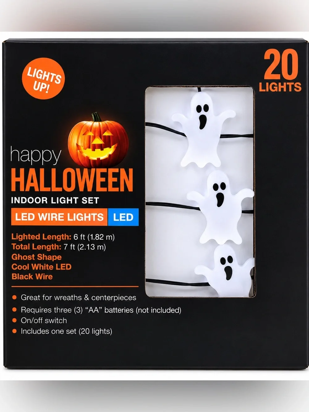 Happy Halloween 20 Count White Ghost LED Battery Operated Wire String Light